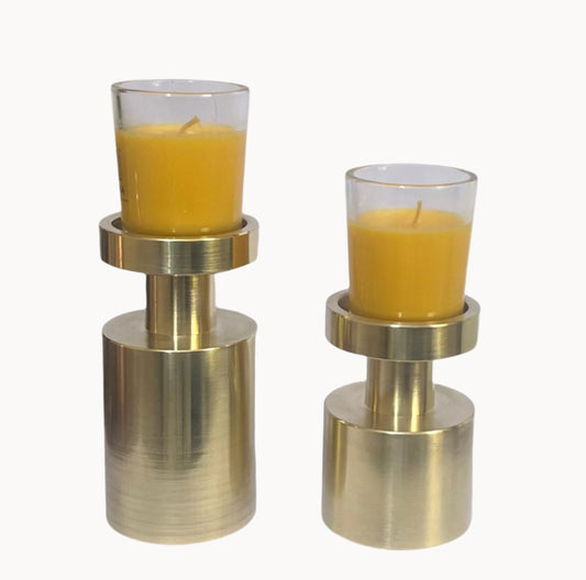 Brass Candleholders with Yellow Candles (Set of 2)