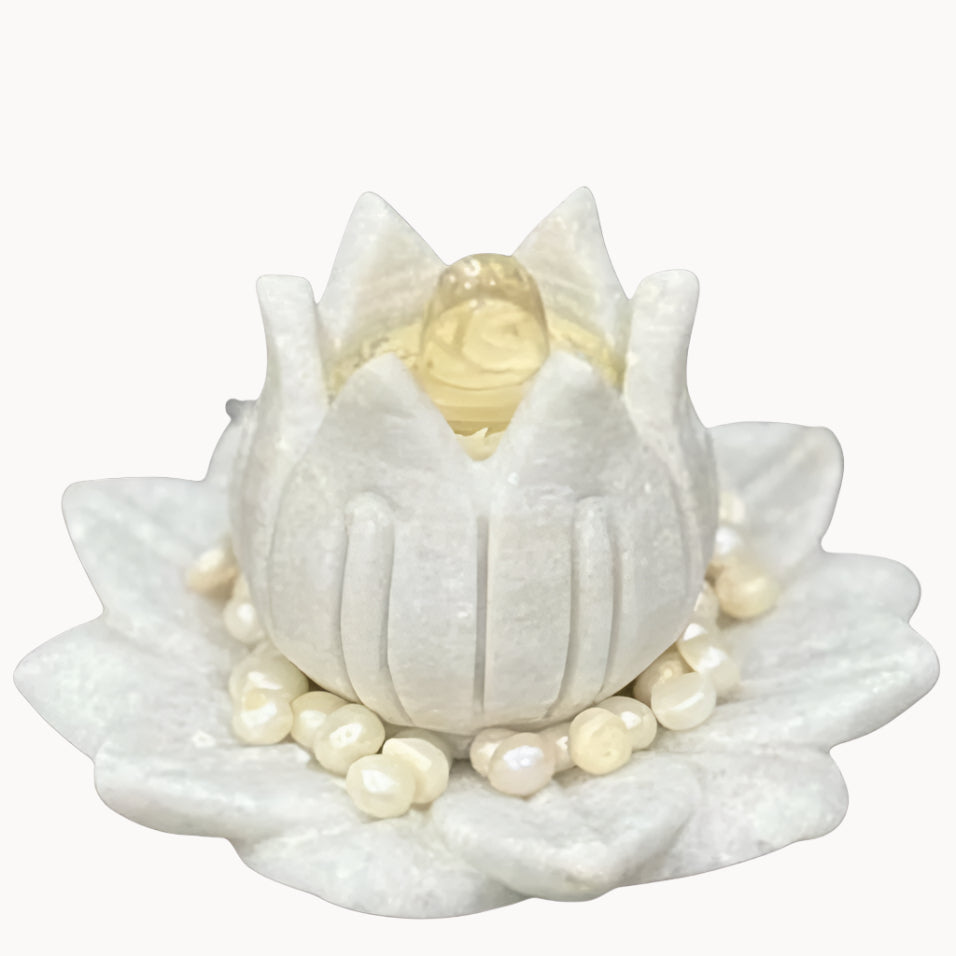 Marble Set with Crystal Lingam and Pearls