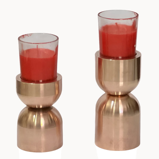 Copper Candleholders with Red Candles (Set of 2)