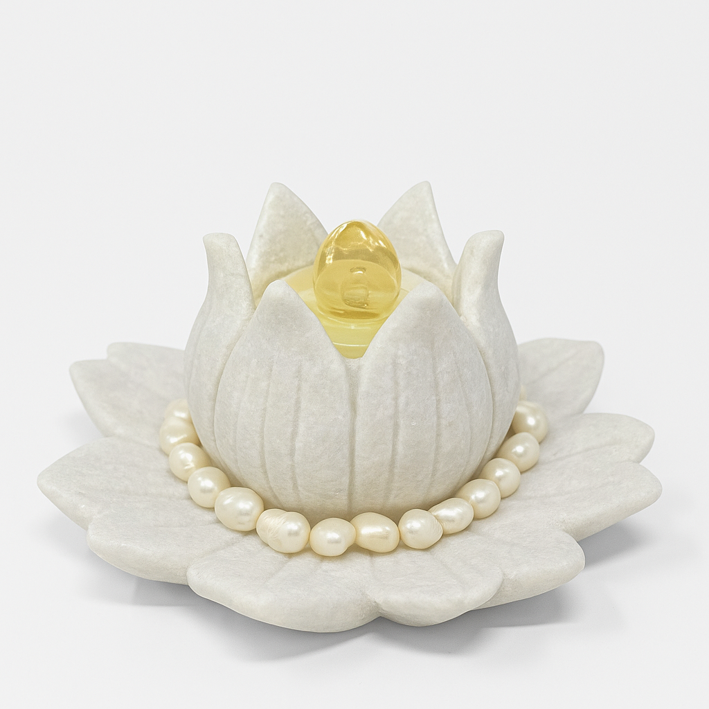 Marble Set with Crystal Lingam and Pearls